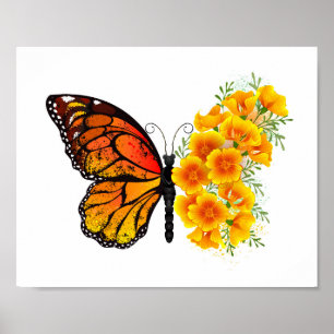 Poster Flower Butterfly with Yellow California Poppy