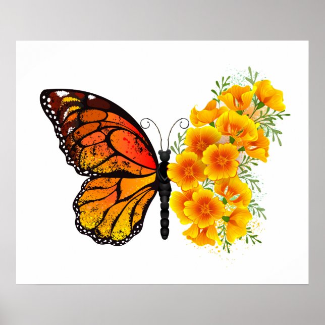 Poster Flower Butterfly with Yellow California Poppy (Devant)