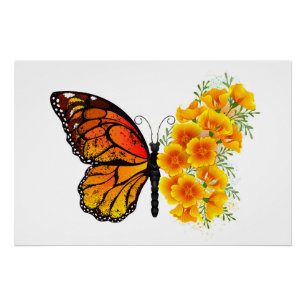 Poster Flower Butterfly with Yellow California Poppy