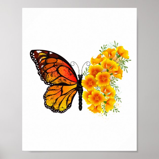 Poster Flower Butterfly with Yellow California Poppy (Devant)