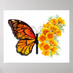Poster Flower Butterfly with Yellow California Poppy