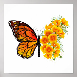 Poster Flower Butterfly with Yellow California Poppy