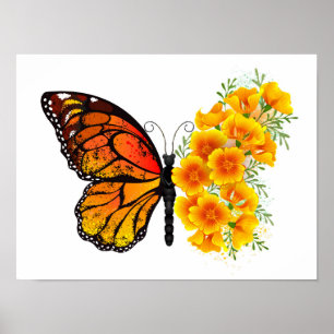 Poster Flower Butterfly with Yellow California Poppy