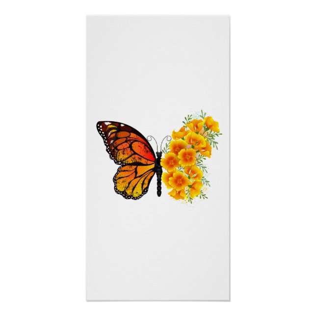 Poster Flower Butterfly with Yellow California Poppy (Devant)