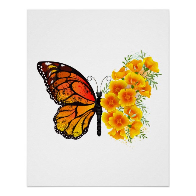 Poster Flower Butterfly with Yellow California Poppy (Devant)