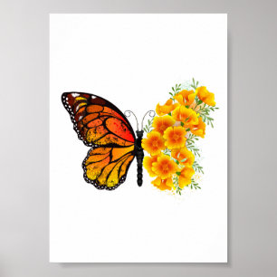 Poster Flower Butterfly with Yellow California Poppy