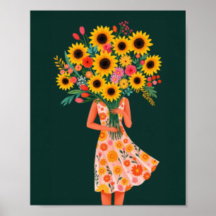 Poster Flower Girl Art coloré Imprimer