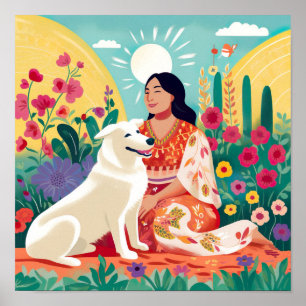 Poster Flower Love for Self, Woman & Secourir Chien Impri