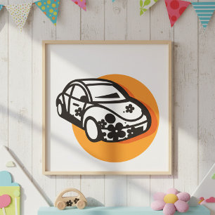 Poster Flower Power Car Cute Hippie Style