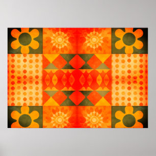 Poster Flower Power Rétro Design et Couleurs des Années 1