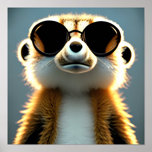 Poster Fluffy 3d meerkat wearing sunglasses (Devant)