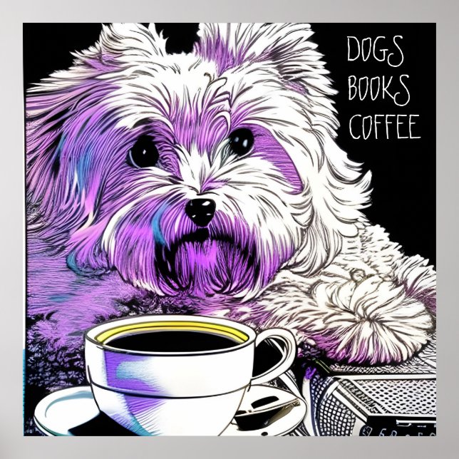Poster Fluffy Beaumont CHIENS, LIVRES, CAFÉ Texte modifia (Devant)