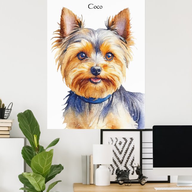 Poster Fluffy Yorkshire Terrier Soft and Gentle Dog Art (Bureau à domicile)