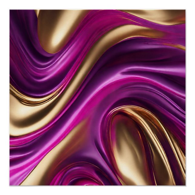 Poster Flux Abstrait moderne Art- Rose violet et or- (Devant)