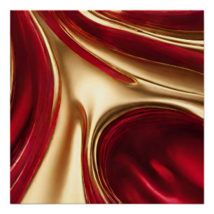 Poster Flux Abstrait moderne Art-Rouge et Or-