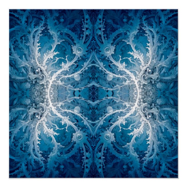 Poster Flux cosmique sacré - Symétrie argent bleu (Devant)