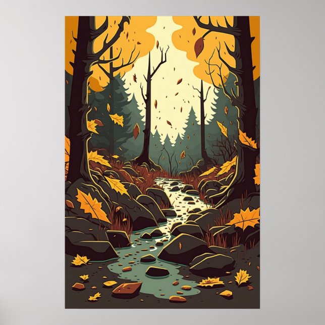 Poster Flux d'automne à Woods Orange Vert Brown (Devant)