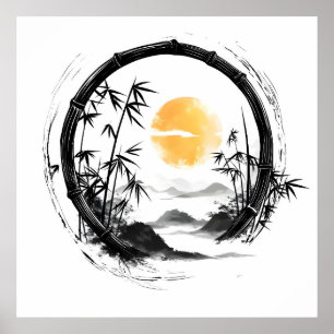 Poster Flux de bambou Zen de lune Abstraite