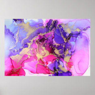 Poster Flux D'Encre D'Or Rose De Luxe. Calques liquides d