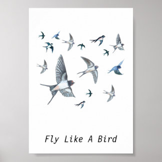 Poster Flux D'Oiseaux D'Avales Illustration Personnalisée