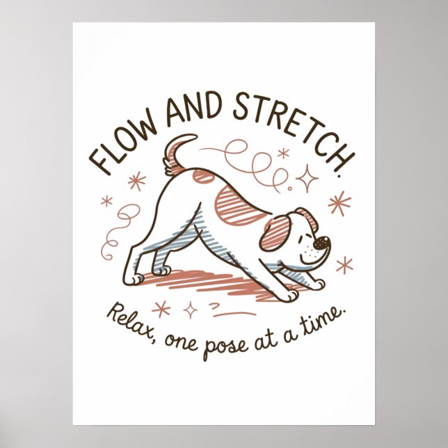 Poster Flux et étirement - Jouer Yoga Chien Conception (Devant)