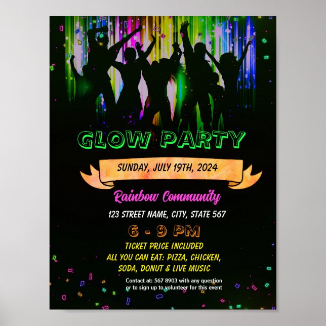 Poster Flyer de la fête de danse Editable Glow (Devant)