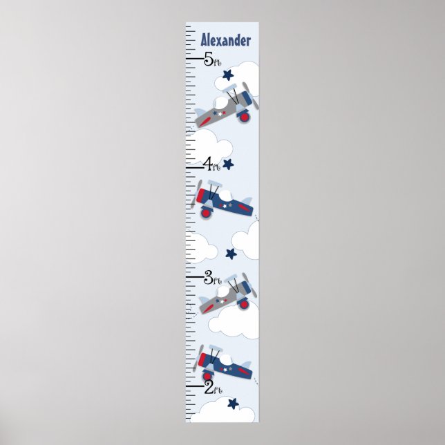 Poster Flying Airplane Nursery Growth Chart Gardez à 8x44 (Devant)