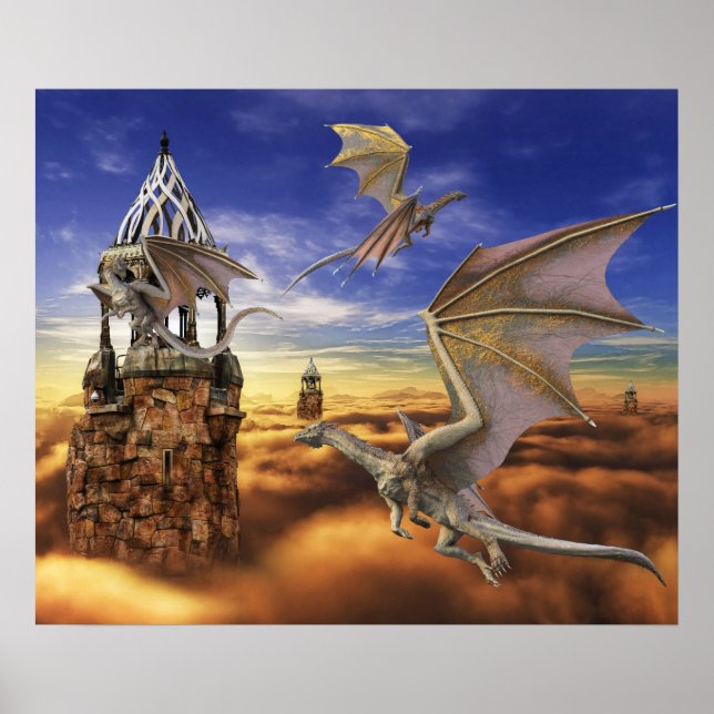 Poster Flying Bronze Dragon Imaginaire Sky (Devant)