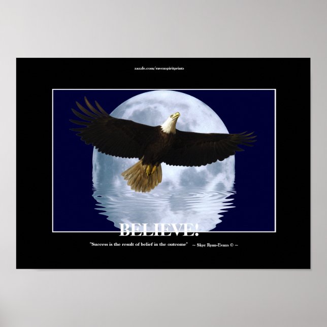 Poster Flying Eagle & Moon "Crois !" Art motivationnel (Devant)