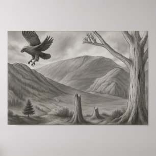 Poster Flying Free – Croquis monochrome de la nature sauv