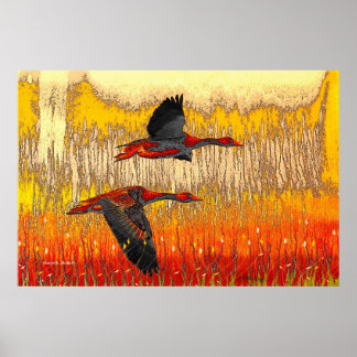 Poster Flying Geese Folk Art Print