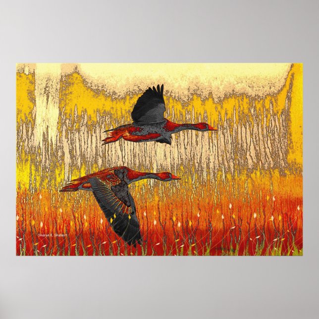 Poster Flying Geese Folk Art Print (Devant)