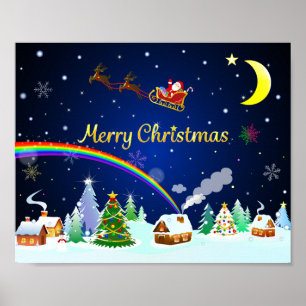 Poster Flying Santa Claus with Crescent Moon