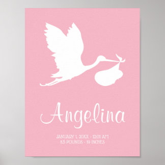 Poster Flying Stork with Baby Bundle Nursery Art Rose