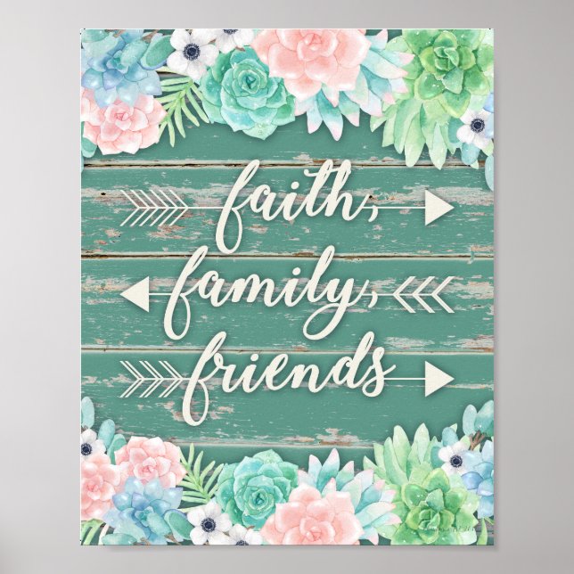 Poster Foi, famille, amis | Succulents (Devant)
