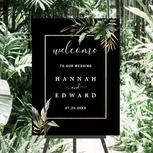 Poster Foliage sauvage Tropical Mariage Black Gold Mariag