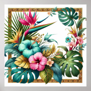 Poster Foliage Tropical Iridescente dans le cadre Carré