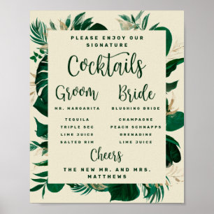 Poster Foliage tropical Signature Cocktails Bar Menu Sign