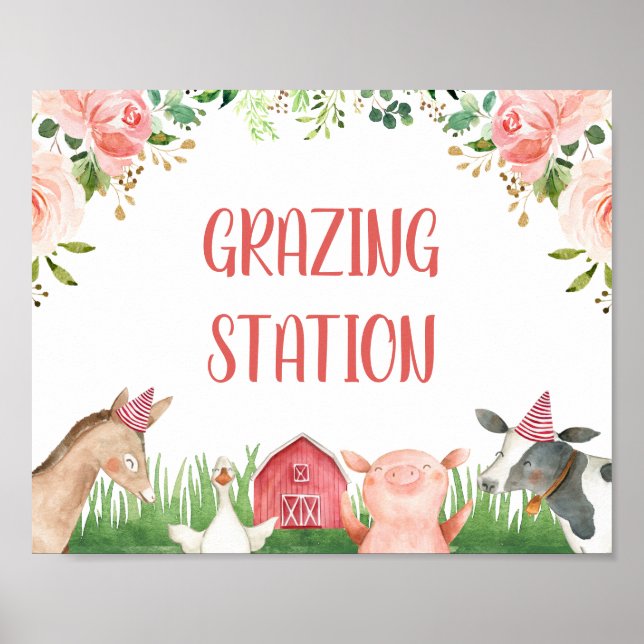 Poster Folial rose Folial Animaux de ferme Anniversaire (Devant)