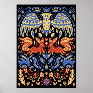 Poster Folk Art Animal Motif Food Web