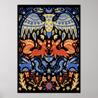Poster Folk Art Animal Motif Food Web
