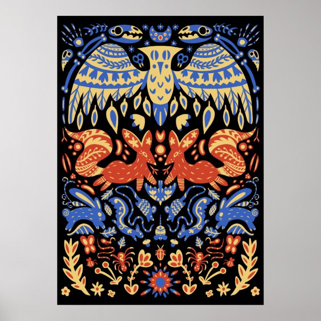 Poster Folk Art Animal Motif Food Web (Devant)