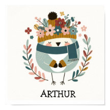 Poster Folk Art Vogelmuster