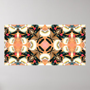Poster Folk floral symmetric seamless pattern hand painte