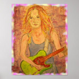 Poster folk girl playin' electric art