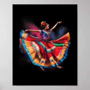 Poster Folklorico Femme Danser Patrimoine Mexicain Folk D