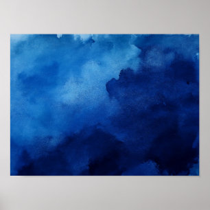Poster Fond aquarelle abstrait bleu foncé 