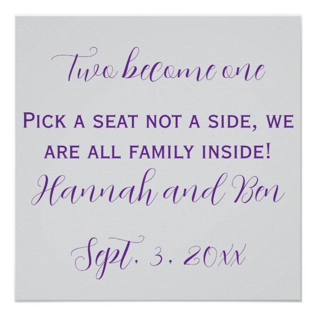 Poster Fond de mariage personnalisé avec écriture violett (Devant)