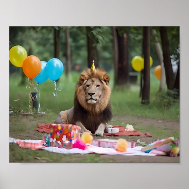 Poster Fond de photographie de lion pour fête d'anniversa (Devant)