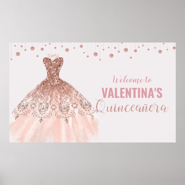 Poster Fond de scène pour Quinceañera Robe Rose Gold 15e  (Devant)